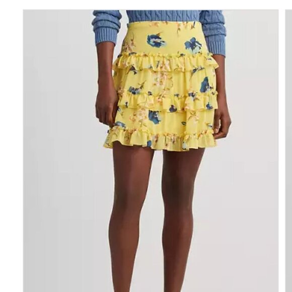 NEW Lauren Ralph Lauren Womens 14 Ruffled Mini skirt Yellow H691 - Picture 1 of 11